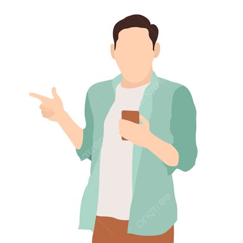 Man Standing Holding Cellphone Man Standing Handphone Png And Vector