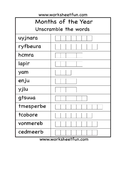 Months Of The Year Unscramble The Words