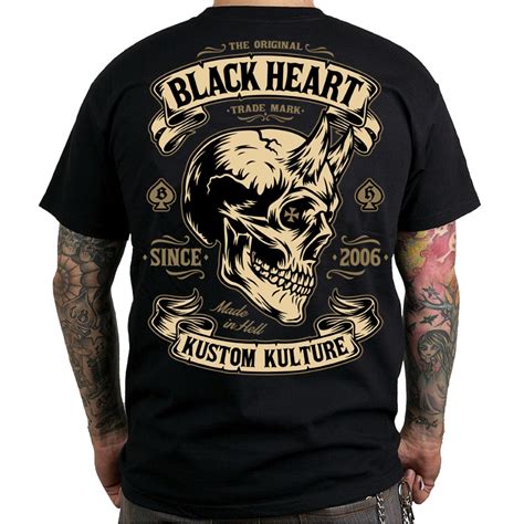 T Shirt Black Heart Devil Skull Insportline
