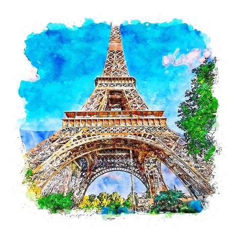 Eiffel Tower Paris Watercolor Sketch Hand Drawn Illustration 8881985