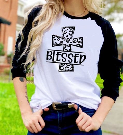 Blessed Leopard Cross T Shirt Raglan Shirt Novelty Graphic Tee Etsy Uk