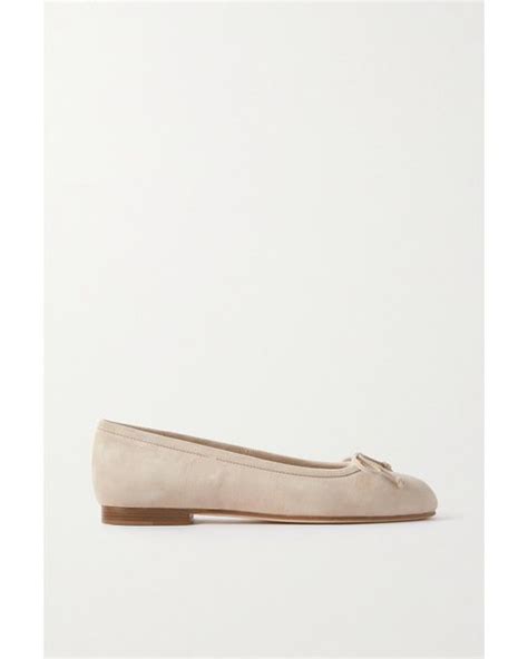 Manolo Blahnik Veralli Bow Detailed Suede Ballet Flats In Natural Lyst