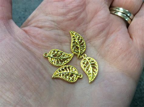 Filigree Leaf Charms Package Of 4 With Antique Yellow Gold Etsy