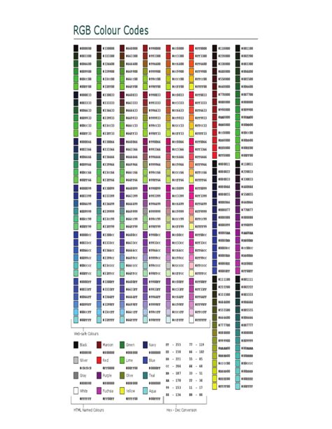 RGB Color Chart Cheat Sheet