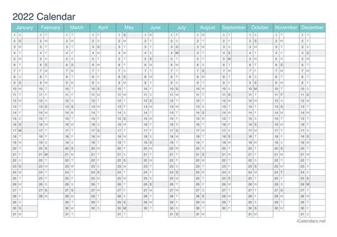 2022 Printable Calendar Pdf Or Excel