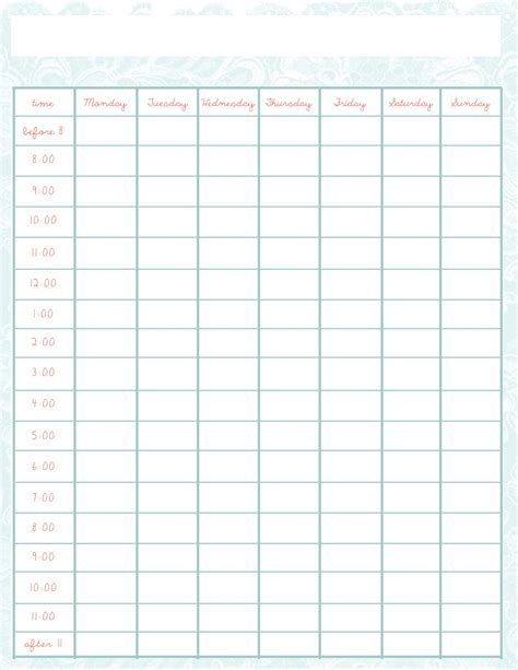 weekly schedule template | Daily schedule template, Daily planner template, Weekly schedule