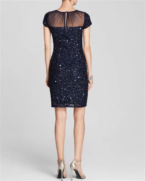 adrianna papell dress cap sleeve illusion neck sequin sheath in blue lyst