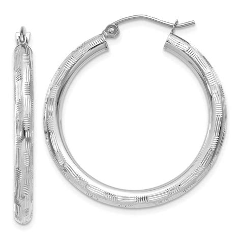 14k White Gold Diamond Cut Hoop Earrings Precious Accents Ltd