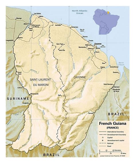 Large Political And Administrative Map Of French Guiana With Relief