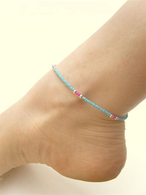 pink and blue seed bead anklet boho beaded anklet beach etsy anklets diy ankle bracelets