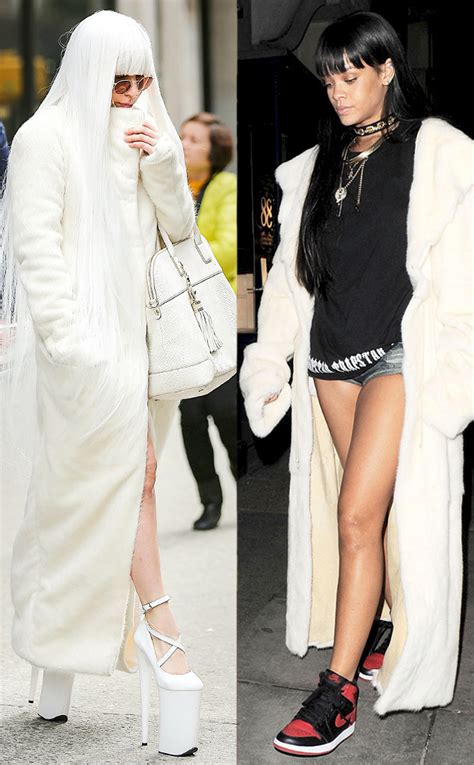 Bitch Stole My Coat Lady Gaga Vs Rihanna In Floor Length Fur E News