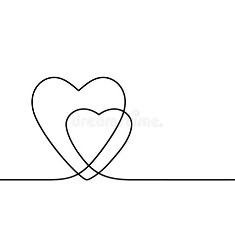 Continuous Line Drawing Two Hearts Black And White Vector Minimalist