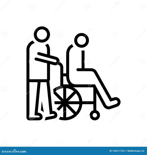 Black Line Icon For Caregivers Caretaker And Wheelchair Stock Vector