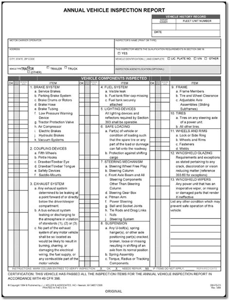 Free Printable Dot Inspection Forms Customize And Print