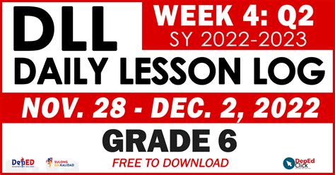 Grade Daily Lesson Log Quarter Week Nov Dec