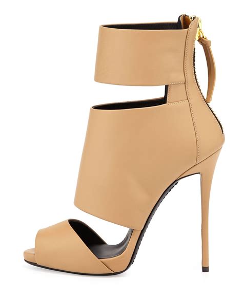 Giuseppe Zanotti High Heel Banded Peep Toe Cage Bootie Tan 14 Cute