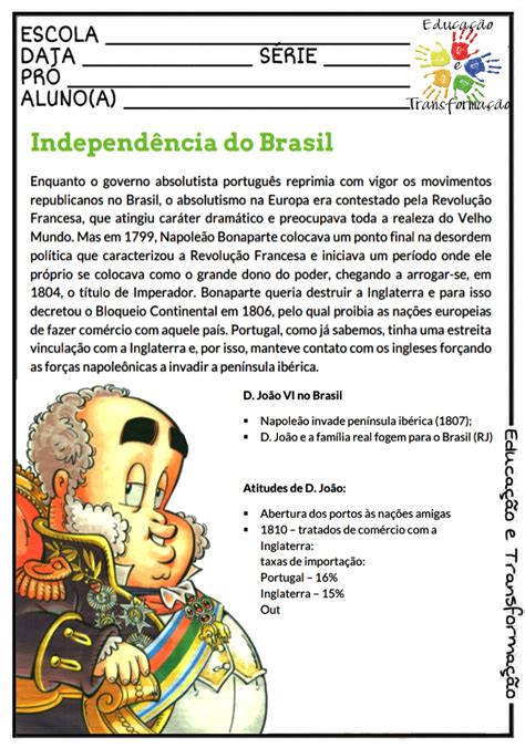 Atividades Sobre A Independência Do Brasil 8o Ano