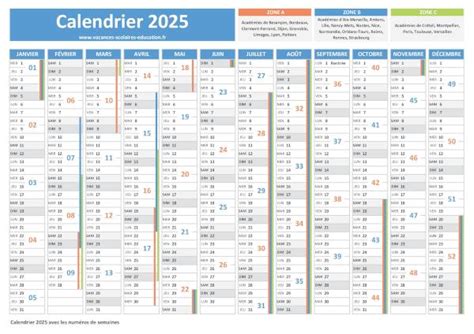 Calendrier 2025 Avec Vacances Scolaires Et Jours Fériés à Imprimer
