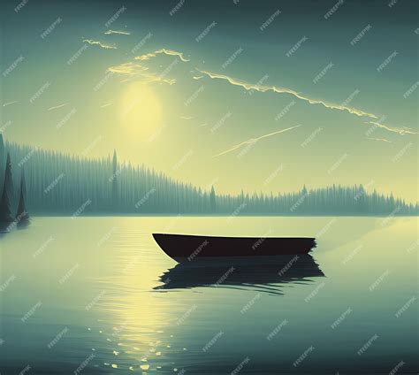 Premium Photo Boat On The River Stylized Painting Illustration