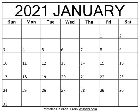 Free printable 2021 calendar in word format. January 2021 Calendar Printable - Free Printable Calendars ...