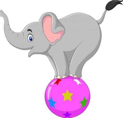 Éléphant Du Cirque De Dessin Animé Se Tenant Sur Un Ballon Vecteur