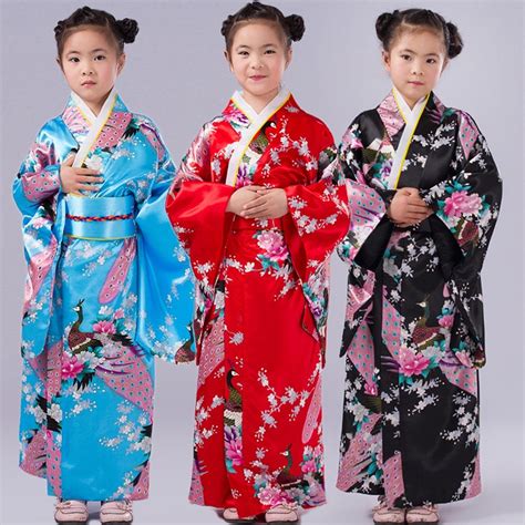 Children Peacock Yukata Clothing Girl Japanese Kimono ...