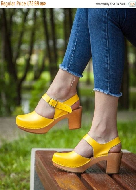 Swedish High Heel Clogs For Women Leather Handmade Yellow Etsy Wooden Clogs Sandals Leather