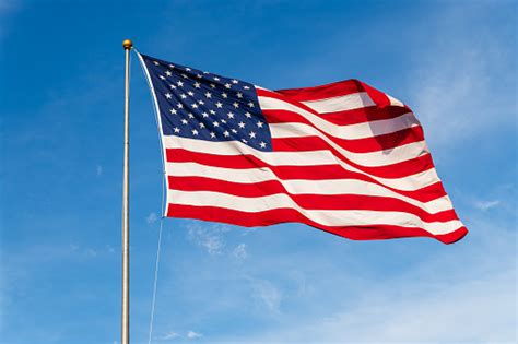 Vibrant Colored American Flag Waving In The Wind Lit By Natural