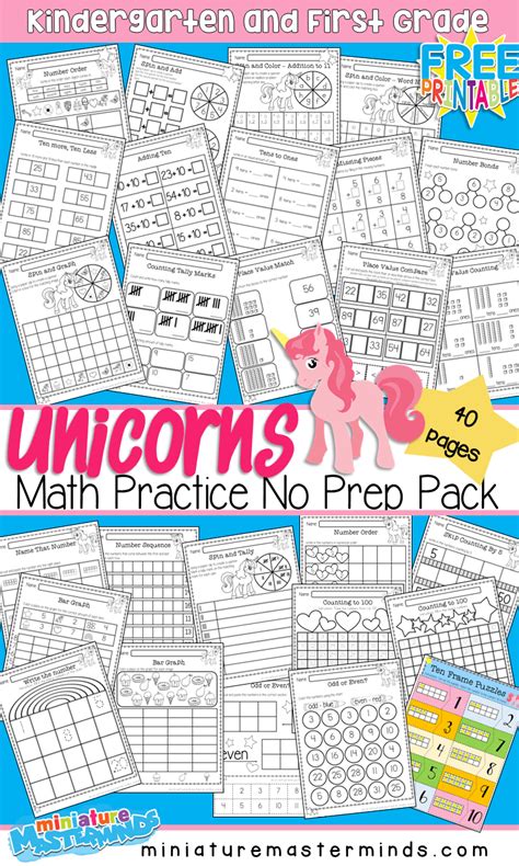 Number and counting activities for preschoolers. Unicorn Themed Math Practice No Prep Book 40 Pages ...