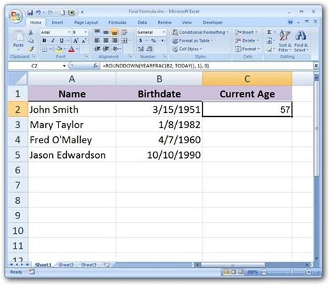 How To Calculate A Persons Current Age In Microsoft Excel