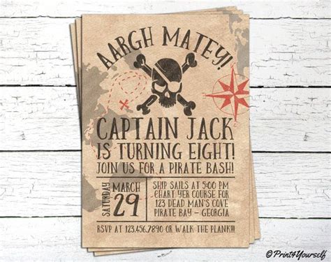 Pirate Invitation Personalized Printable Old Paper Pirate Bash