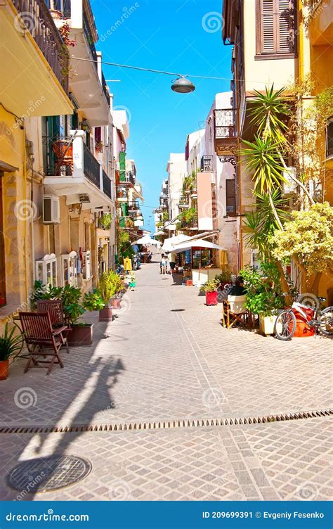 The Colorful Street In Old Town Chania Crete Greece Royalty Free