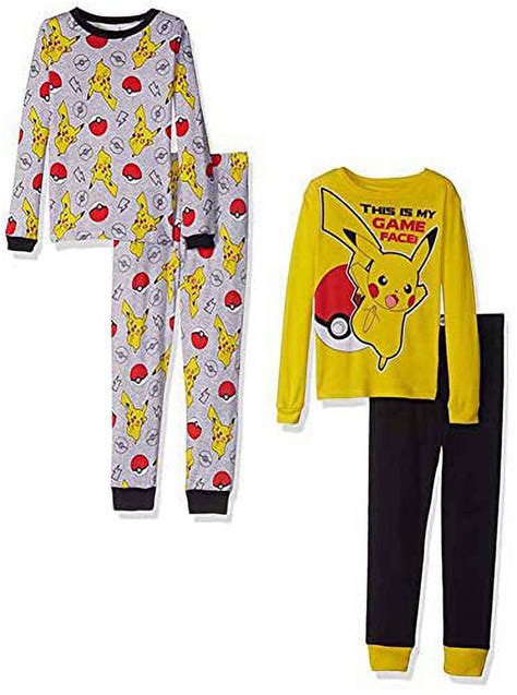 Pokemon Boys Pikachu 4 Piece Cotton Pajama Set Pikachu Yellow 8