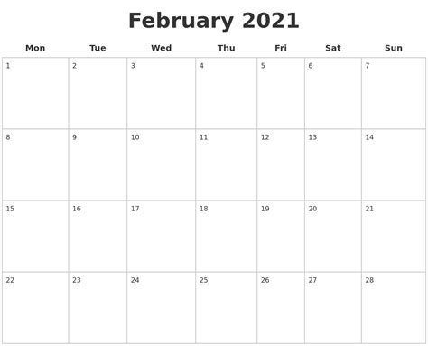 These calendars will help you plan and manage your tasks more productively. February 2021 Blank Calendar Pages