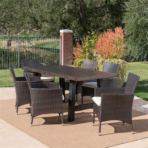 Noble House Moana Multi Brown 7 Piece Faux Rattan Outdoor Dining Set