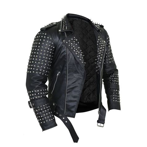 Black Punk Leather Jacket With Spikes Decor Spiked Leather Jacket