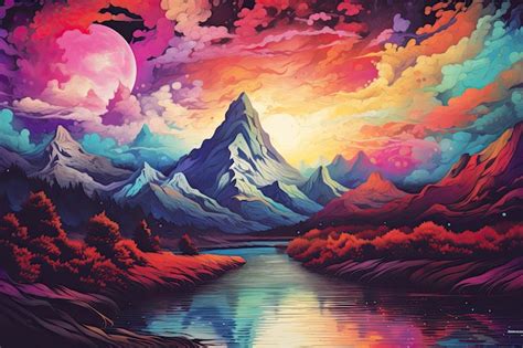 Premium Ai Image Psychedelic Mountains With A Filtered View