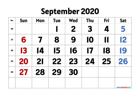 Free Editable September 2020 Calendar Monthly Calendar