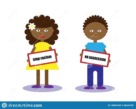 Girl And Boy Holding A Placards Protest Against Racism And