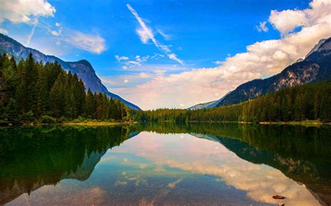 Wallpaper 1920x1200 Px Calm Clouds Forest Italy Lake Landscape