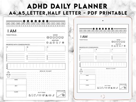 Printable Adhd Daily Planner 4 Pape Size Graphic By Tanondesign