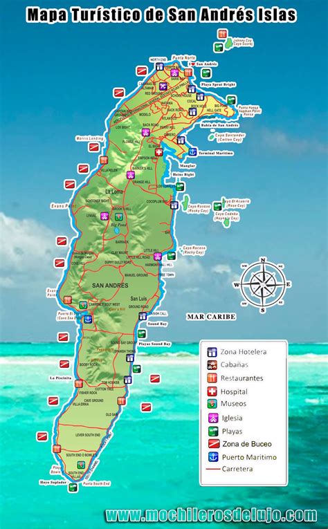Mapa Turístico De San Andrés Islas Colombia Map South End Cabana Puerto Diving Columbia