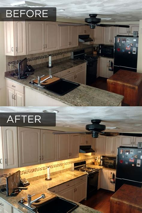 You can use only one of these options or combine them to achieve more impressive visual effect. Before and after adding under cabinet lighting to a ...