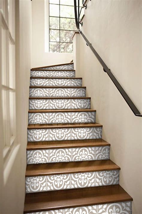 stair riser stickers removable stair riser tile decals etsy diy staircase tile stairs