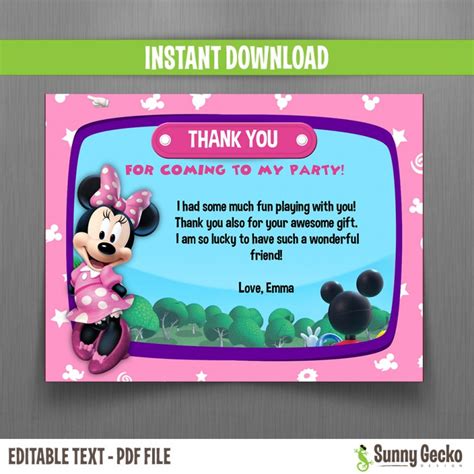 Disney Minnie Mouse Mickey Mouse Clubhouse Birthday Thank You Cards