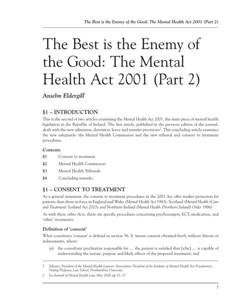 Date of publication in the gazette : (PDF) The Best is the Enemy of the Good: The Mental Health ...