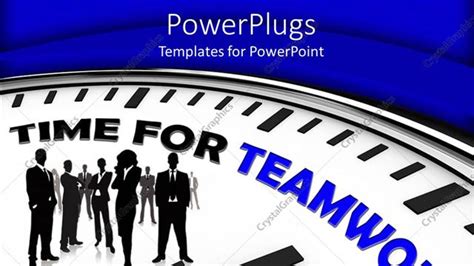 Powerpoint Template Team Standing On White Clock On Green Background