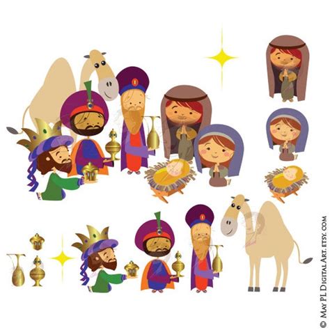 Christmas Nativity Clipart Scene Includes Three Wise Men