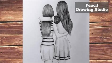 Best Friends Pencil Sketch Tutorial How To Draw Two Friends Hugging Each Pencil Drawing