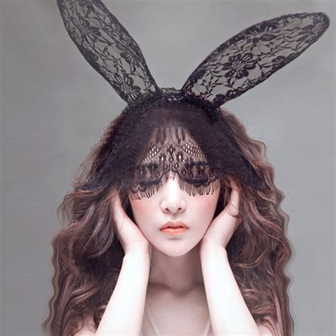Bunny Rabbit Ear Hairband Women Sex Hollow Out Lace Party Nightclub Eye